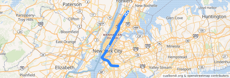 Mapa del recorrido NYCS - 4 Train (am rush): Woodlawn → Crown Heights–Utica Avenue de la línea  en New York.