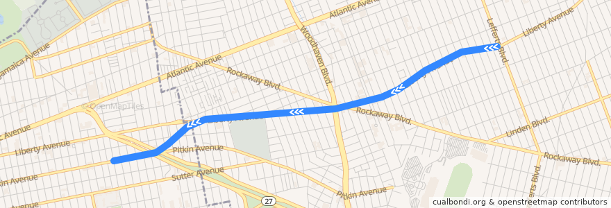 Mapa del recorrido NYCS - A Train (late nights): Ozone Park–Lefferts Boulevard → Euclid Avenue de la línea  en Queens.