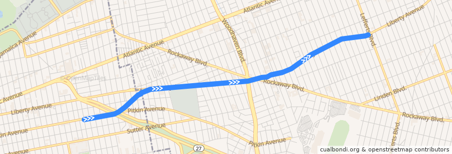 Mapa del recorrido NYCS - A Train (late nights): Euclid Avenue → Ozone Park–Lefferts Boulevard de la línea  en Куинс.