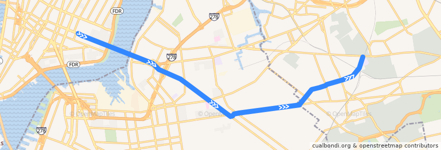 Mapa del recorrido NYCS - M Train (evenings, weekends): Essex Street → Middle Village–Metropolitan Avenue de la línea  en Nueva York.