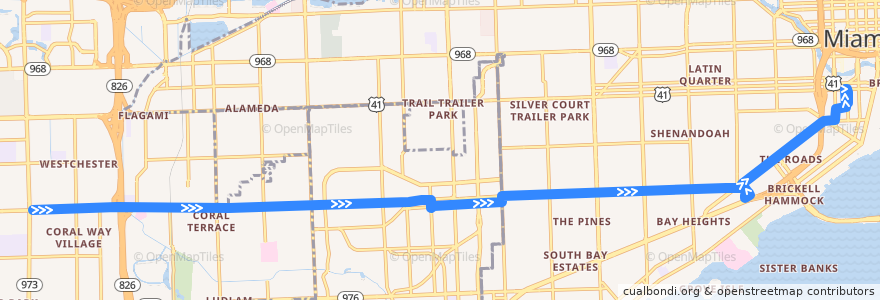 Mapa del recorrido MDT 24: 87th Avenue => Brickell Station de la línea  en 迈阿密-戴德县/邁亞美戴德縣/邁阿密-戴德郡.