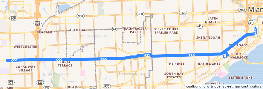 Mapa del recorrido MDT 24: Brickell Station => 87th Avenue de la línea  en マイアミ・デイド郡.