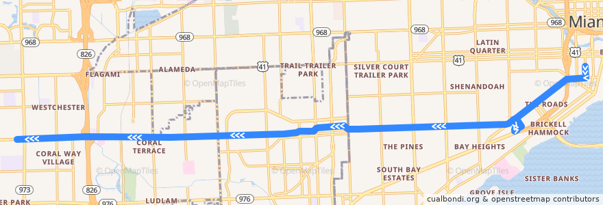 Mapa del recorrido MDT 24: Brickell Station => 87th Avenue de la línea  en Майами-Дейд.