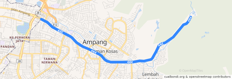 Mapa del recorrido T302: Hutan Lipur Ampang => Ampang Point de la línea  en Majlis Perbandaran Ampang Jaya.