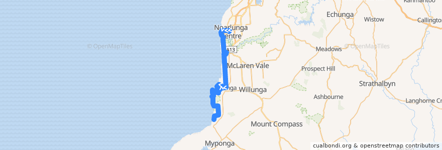 Mapa del recorrido Bus 750 - Colonnades Centre Interchange to Sellicks Beach de la línea  en City of Onkaparinga.