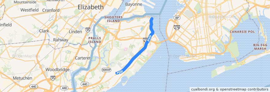 Mapa del recorrido NYCS - Staten Island Railway (am rush): Great Kills → St. George de la línea  en Staten Island.