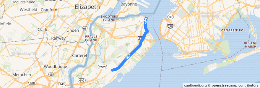 Mapa del recorrido NYCS - Staten Island Railway (am/pm rush): St. George → Great Kills de la línea  en Staten Island.