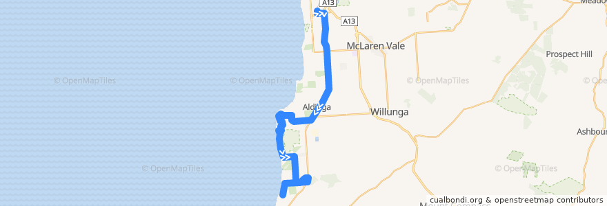 Mapa del recorrido Bus 750X - Seaford Interchange to Sellicks Beach (Express) de la línea  en City of Onkaparinga.