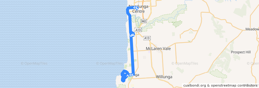 Mapa del recorrido Bus 750B - Colonnades Centre Interchange to Aldinga de la línea  en City of Onkaparinga.