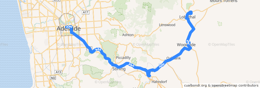 Mapa del recorrido Bus 830F - City to Lobethal de la línea  en Austrália Meridional.