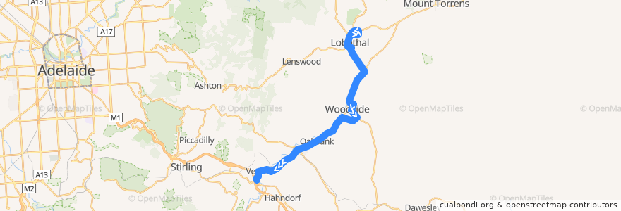 Mapa del recorrido Bus 834 - Lobethal to Verdun de la línea  en Adelaide Hills Council.