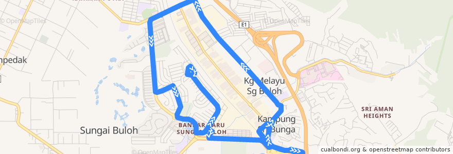 Mapa del recorrido T101: MRT Sg Buloh => Bukit Rahman Putra de la línea  en Selangor.
