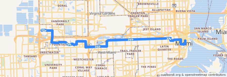 Mapa del recorrido MDT 7: Dolphin Mall => Downtown Miami de la línea  en Condado de Miami-Dade.