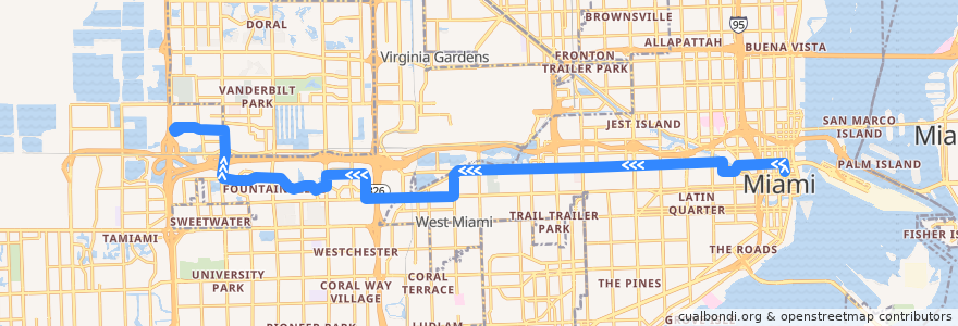Mapa del recorrido MDT 7: Downtown Miami => Dolphin Mall de la línea  en Miami-Dade County.