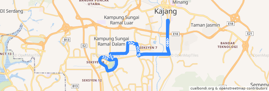 Mapa del recorrido T462: MRT Kajang => Seksyen 8 Bangi de la línea  en Majlis Perbandaran Kajang.
