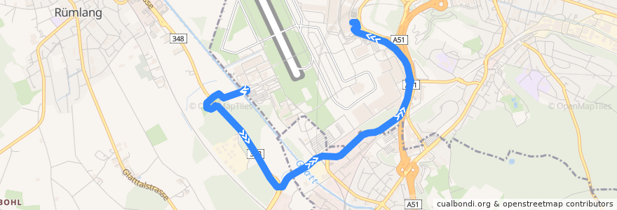 Mapa del recorrido Bus 738: Zürich Flughafen, Werkhof => Zürich Flughafen, Bahnhof de la línea  en チューリッヒ.