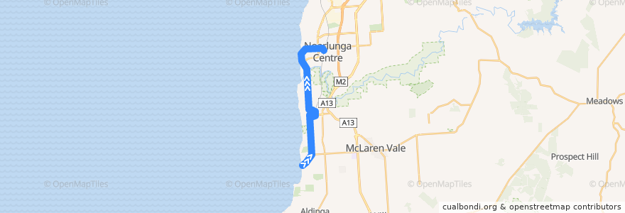 Mapa del recorrido Bus 741A - Maslin Beach to Noarlunga Centre Interchange de la línea  en City of Onkaparinga.