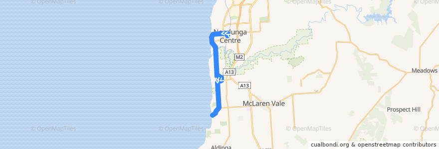 Mapa del recorrido Bus 741 - Noarlunga Centre Interchange to Maslin Beach de la línea  en City of Onkaparinga.