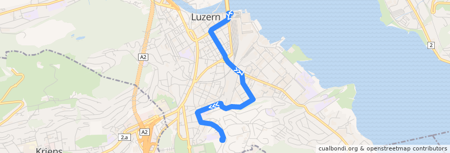 Mapa del recorrido Bus 4: Luzern, Bahnhof => Luzern, Hubelmatt de la línea  en Lucerne.