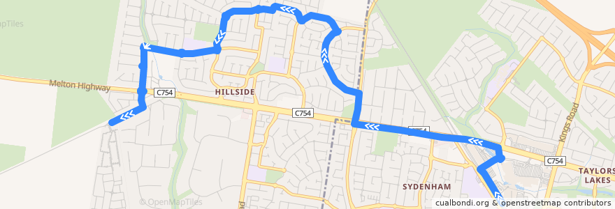 Mapa del recorrido Bus 463: Watergardens Station => Langmore Drive => Hillside de la línea  en Melbourne.