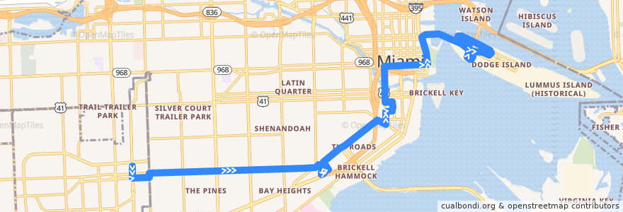 Mapa del recorrido Miami Trolley Coral Way: Ponce de Leon Boulevard => Port Miami de la línea  en 迈阿密/邁阿密.