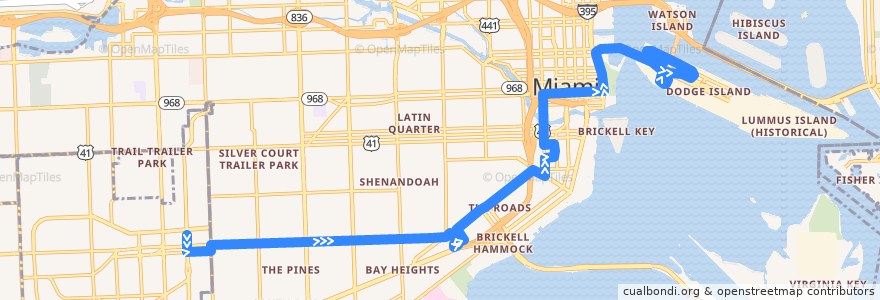 Mapa del recorrido Miami Trolley Coral Way: Ponce de Leon Boulevard => Port Miami de la línea  en Miami.
