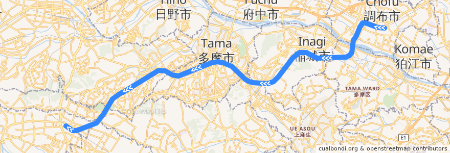 Mapa del recorrido 京王電鉄相模原線 de la línea  en Jepun.