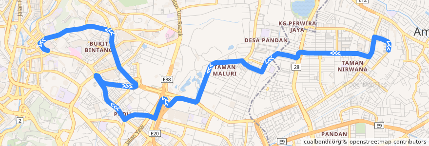 Mapa del recorrido 421: Taman Dagang => Bukit Bintang de la línea  en Selangor.