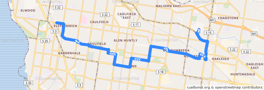 Mapa del recorrido Bus 625: Chadstone SC => Oakleigh & Ormond => Elsternwick de la línea  en Melbourne.