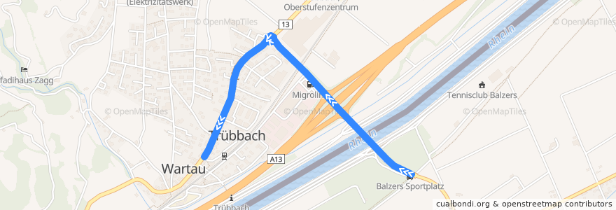 Mapa del recorrido Bus 13: Feldkirch Bahnhof => Trübbach Post de la línea  en .