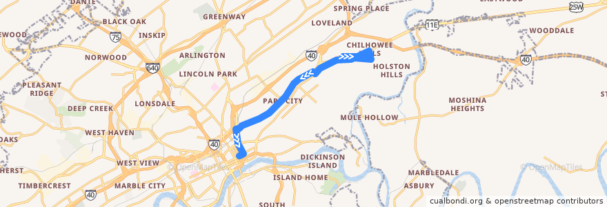 Mapa del recorrido MAGNOLIA AVENUE de la línea  en Knoxville.