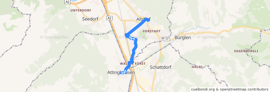 Mapa del recorrido Bus 2: Attinghausen, Seilbahn => Altdorf UR, Telldenkmal de la línea  en Uri.