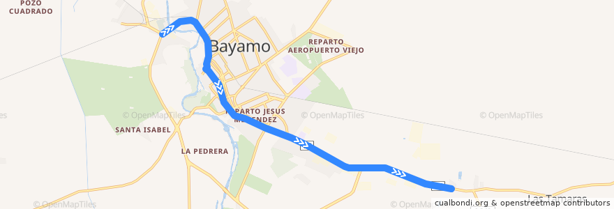 Mapa del recorrido La Pederera-Campestre de la línea  en Bayamo.