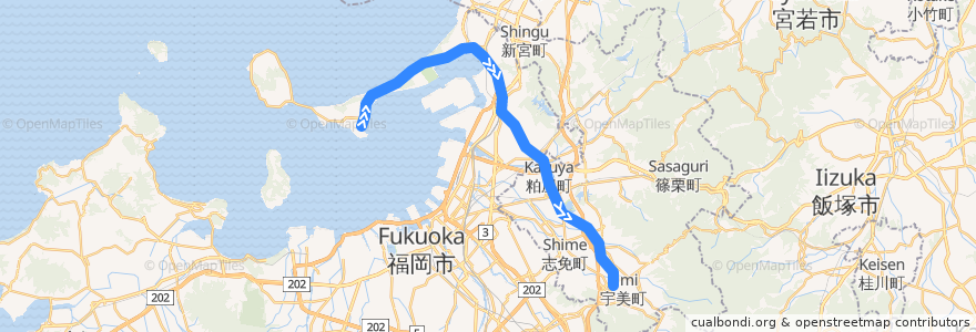 Mapa del recorrido JR香椎線 de la línea  en Fukuoka Prefecture.