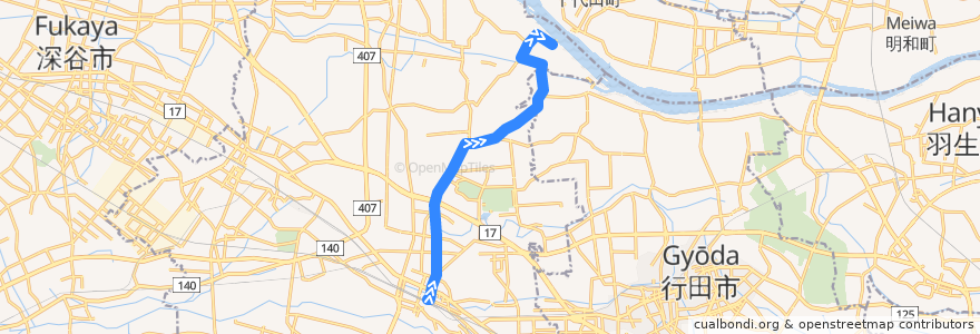 Mapa del recorrido 国際十王バスKM31系統 熊谷駅⇒中条学校⇒葛和田 de la línea  en 熊谷市.