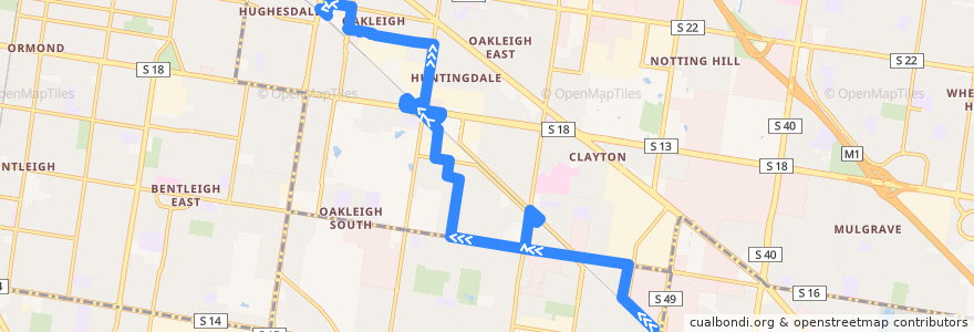 Mapa del recorrido Bus 704: Westall Station => Clayton => Oakleigh Station de la línea  en Melbourne.