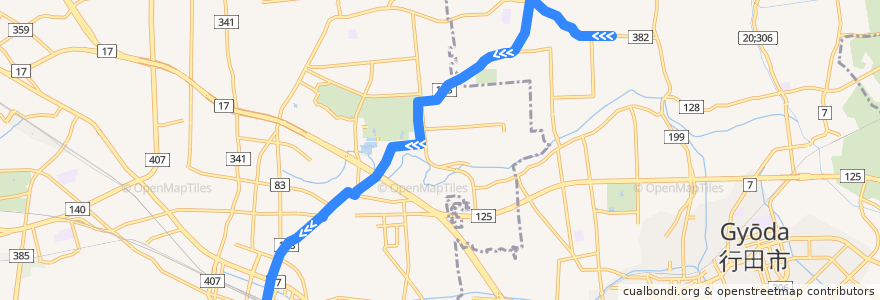 Mapa del recorrido 国際十王バスKM21系統 犬塚⇒南河原支所⇒熊谷駅 de la línea  en 埼玉県.