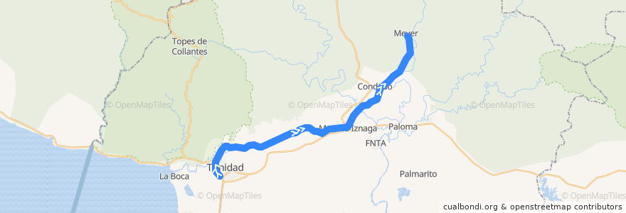 Mapa del recorrido Tren Trinidad-Meyer de la línea  en Trinidad.