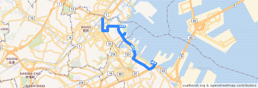 Mapa del recorrido YOKOHAMA BAYSIDE BLUE 山下ふ頭 => 横浜駅改札口前 de la línea  en يوكوهاما.