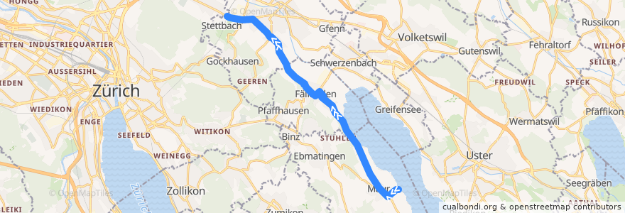 Mapa del recorrido Bus 743: Maur, See → Zürich, Bahnhof Stettbach de la línea  en Bezirk Uster.