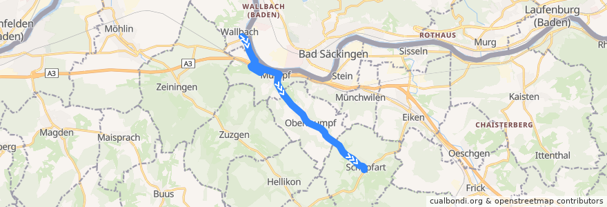 Mapa del recorrido Bus 90: Wallbach, Gemeindehaus => Schupfart, Dorf de la línea  en Bezirk Rheinfelden.