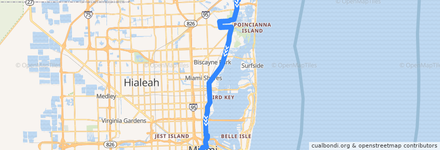 Mapa del recorrido MDT 3: Aventura Mall => Downtown Miami de la línea  en Condado de Miami-Dade.