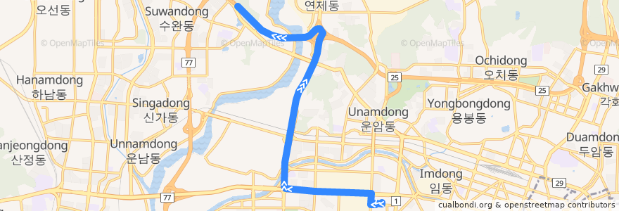 Mapa del recorrido 광주 → 서울호남 고속버스 de la línea  en Кванджу.