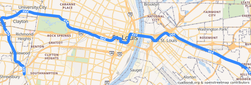 Mapa del recorrido MetroLink Blue Line (Westbound) de la línea  en United States.