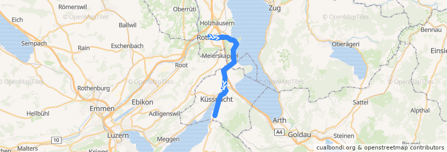 Mapa del recorrido Bus 53: Rotkreuz, Bahnhof Süd => Küssnacht am Rigi, Rotenhofstrasse de la línea  en Suíça.