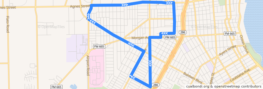 Mapa del recorrido Westside / Health Clinic de la línea  en Corpus Christi.