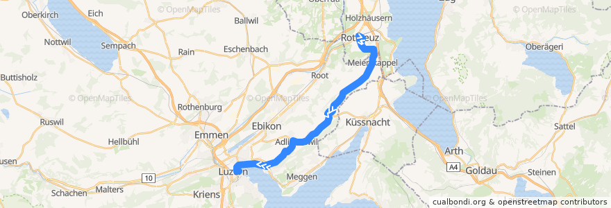 Mapa del recorrido Bus 73: Rotkreuz, Bahnhof Süd => Luzern, Bahnhof de la línea  en Luzern.