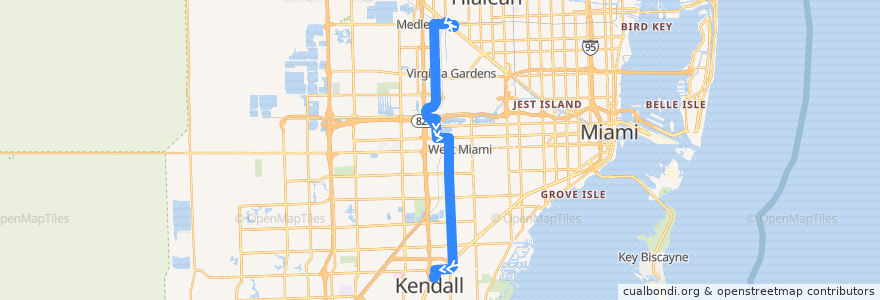 Mapa del recorrido MDT 73: Miami Gardens Drive => Dadeland South de la línea  en Miami-Dade County.