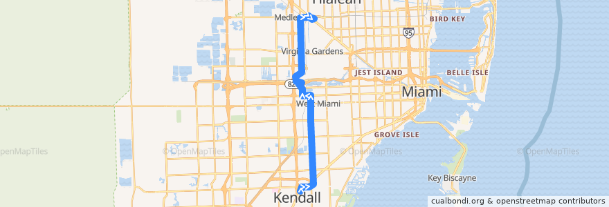 Mapa del recorrido MDT 73: Dadeland South => Miami Gardens Drive de la línea  en Comté de Miami-Dade.