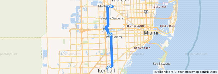 Mapa del recorrido MDT 73: Dadeland South => Miami Gardens Drive de la línea  en 마이애미데이드 군.